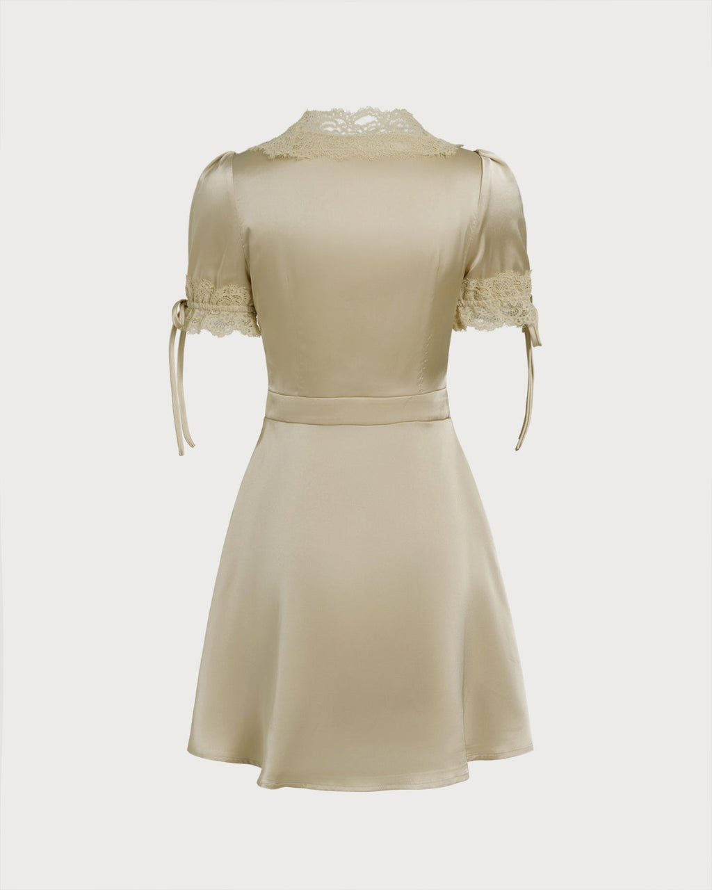 Apricot Lace Satin Mini Dress with V-Neck