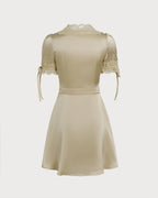 Apricot Lace Satin Mini Dress with V-Neck