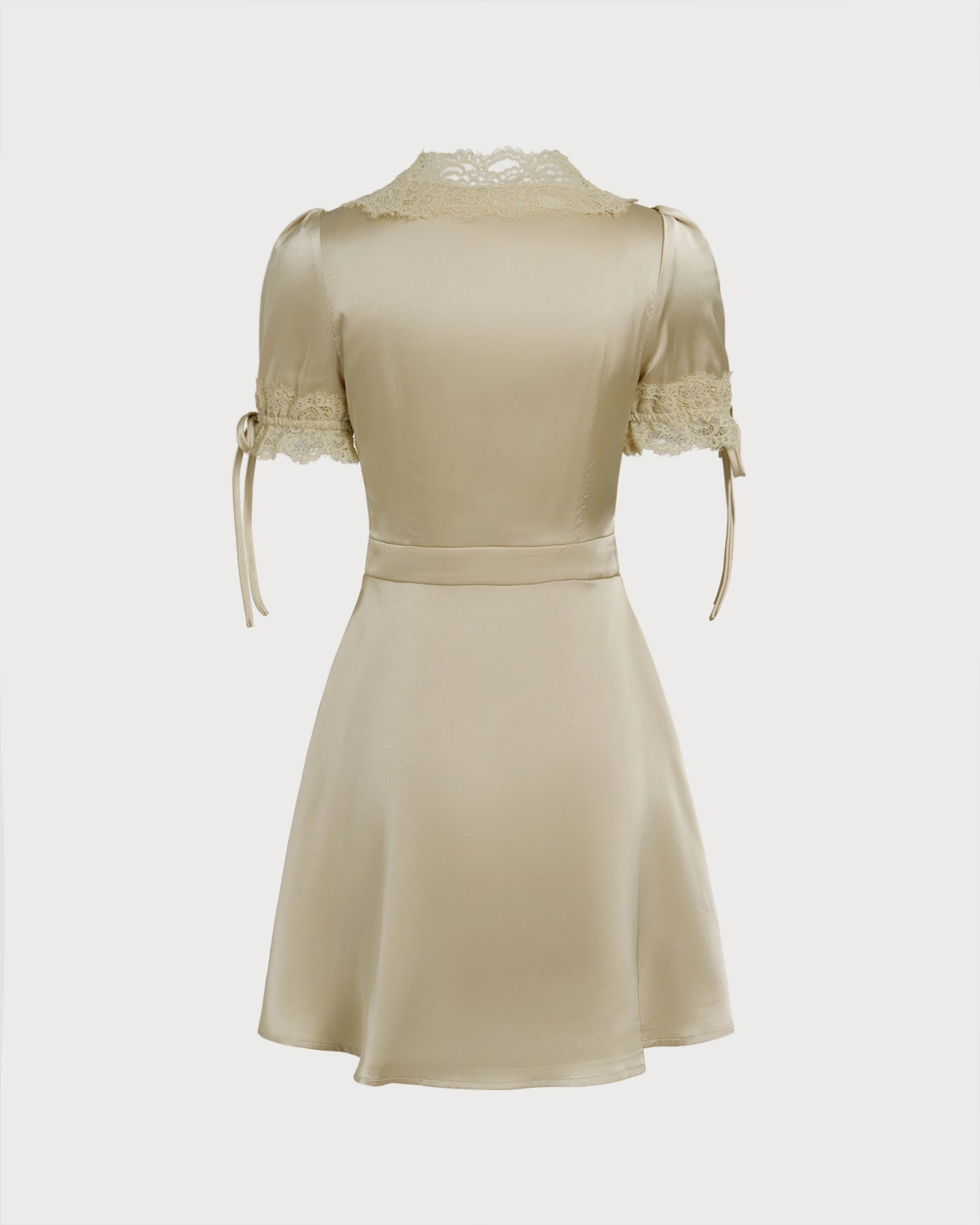 Apricot Lace Satin Mini Dress with V-Neck