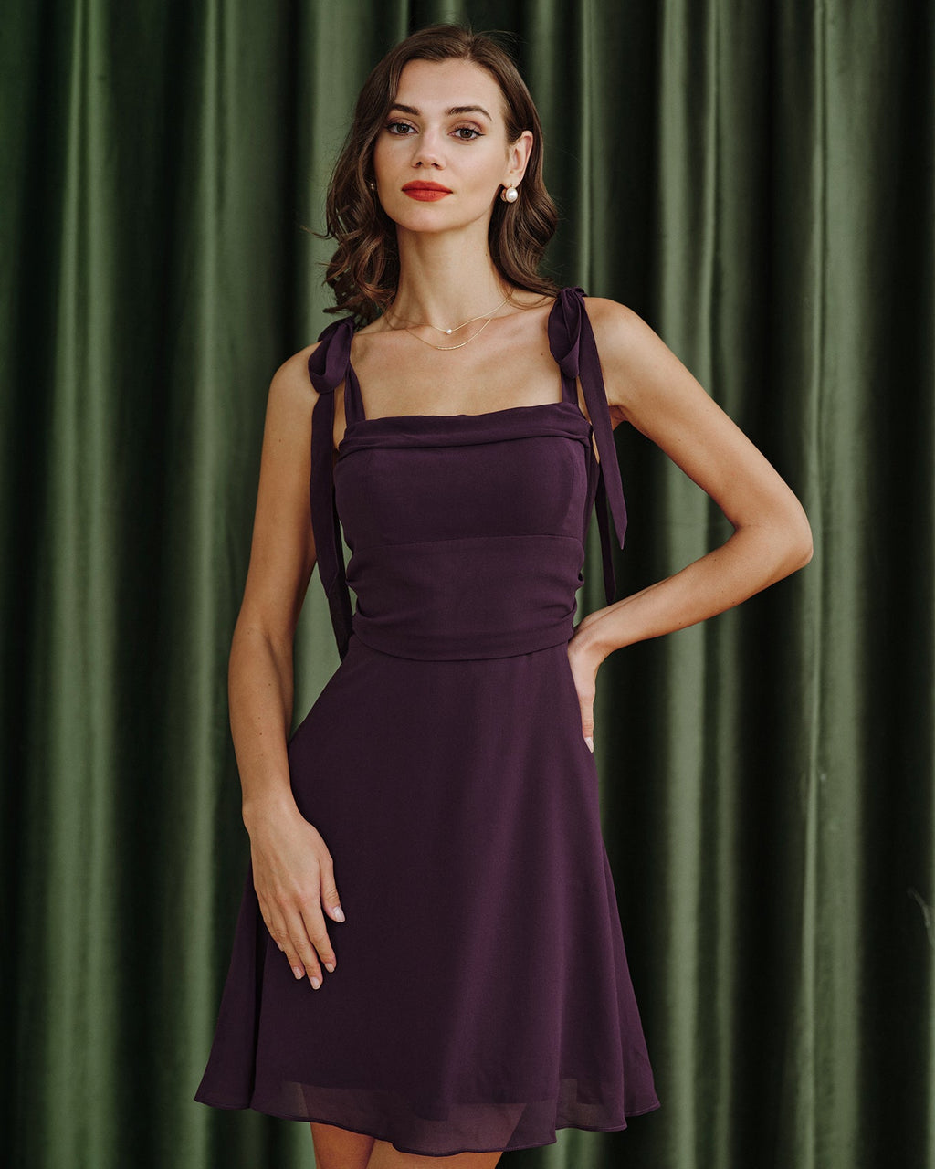 Chiffon Mini Dress with Purple Tie Straps