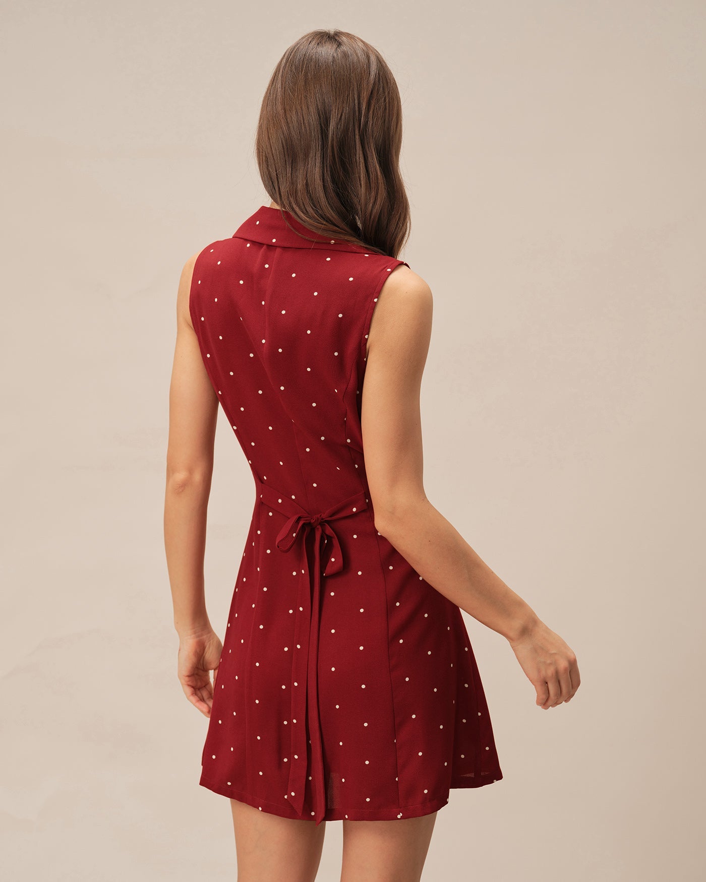 Red Polka Dot Mini Dress with V-Neck