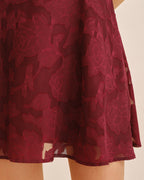Wine Red Jacquard Mini Dress with Square Neckline