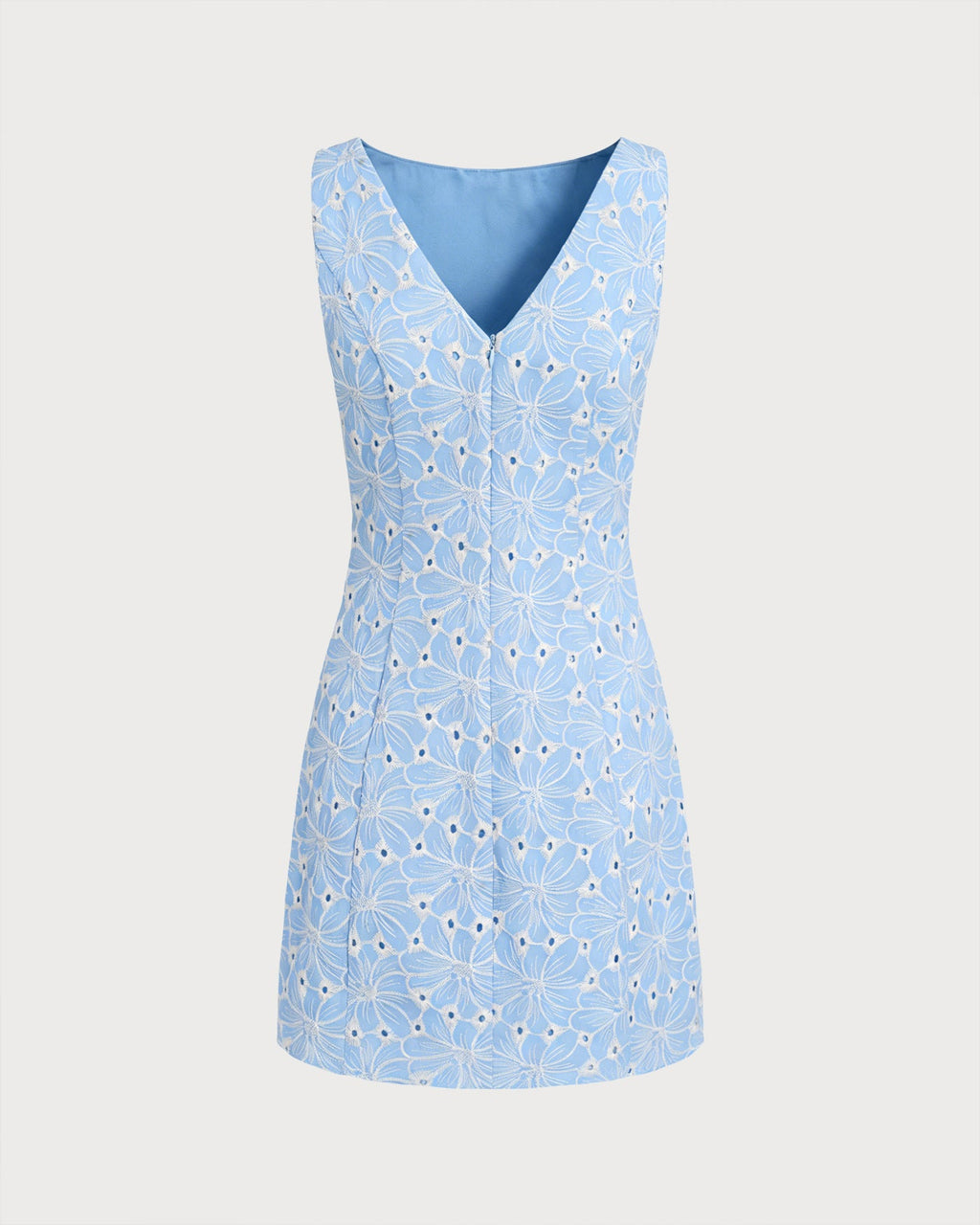 Sleeveless Mini Dress with Blue Embroidery