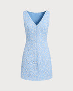 Sleeveless Mini Dress with Blue Embroidery