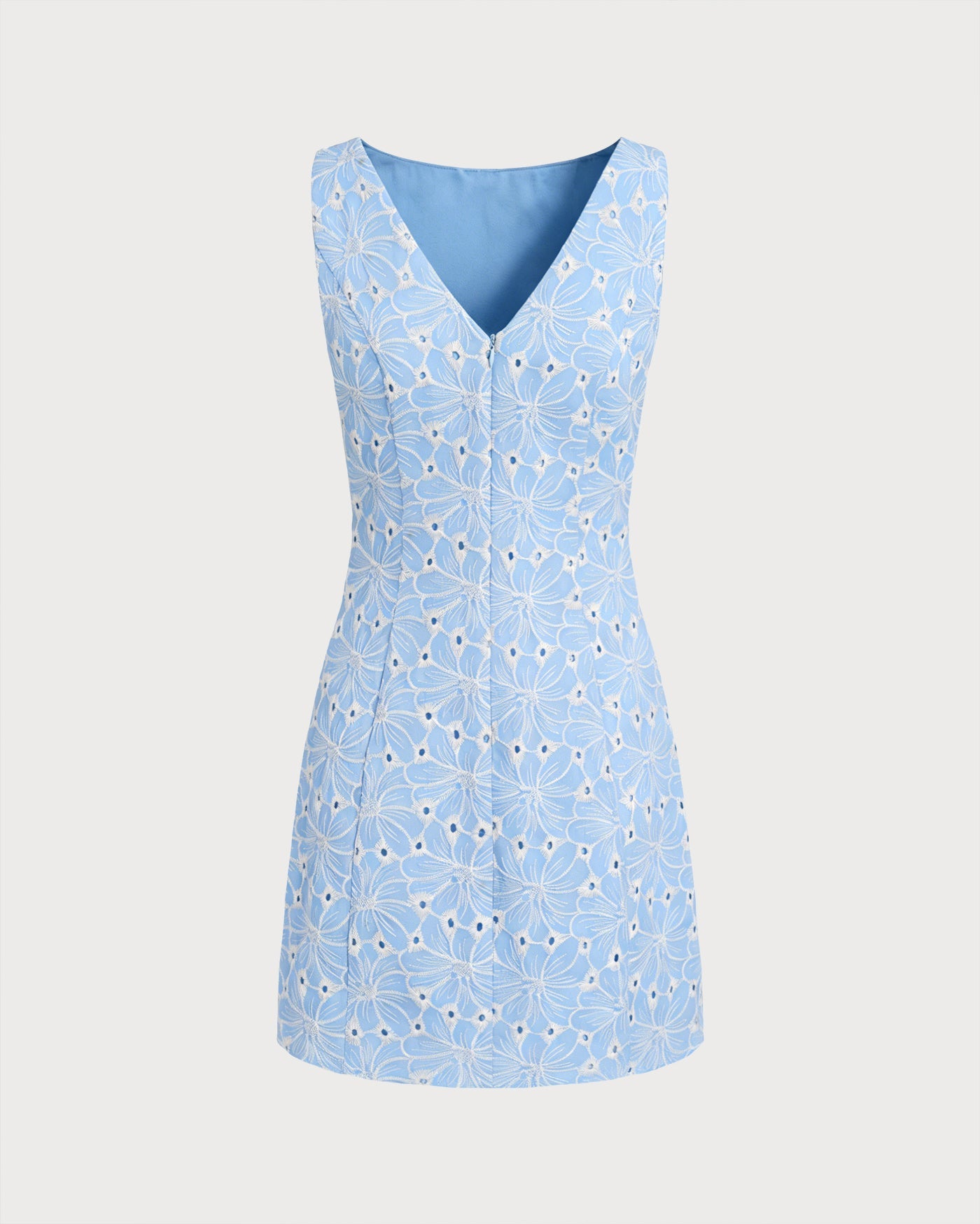 Sleeveless Mini Dress with Blue Embroidery
