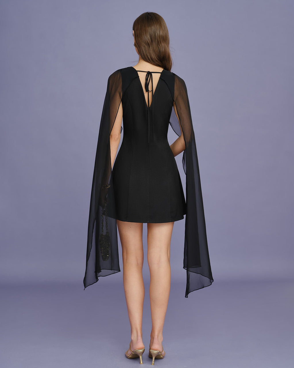 Flowy Mini Dress with Black Boat Neck