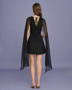 Flowy Mini Dress with Black Boat Neck