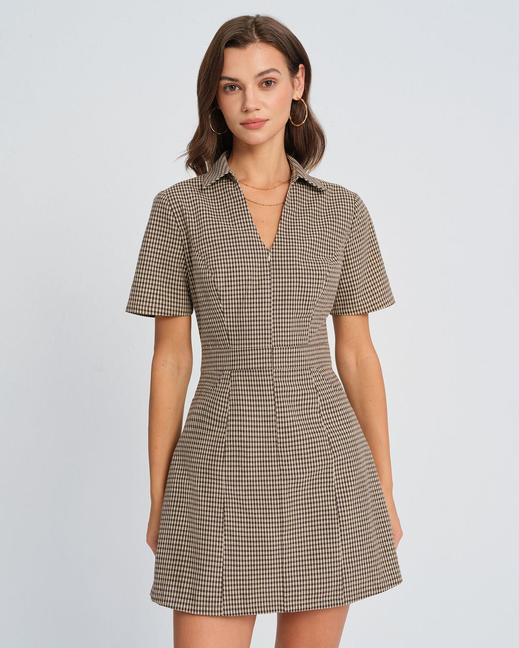 Mini Dress with Brown Plaid Collar
