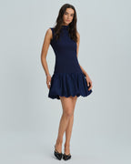 Navy Ruched Mini Dress with Mock Neck