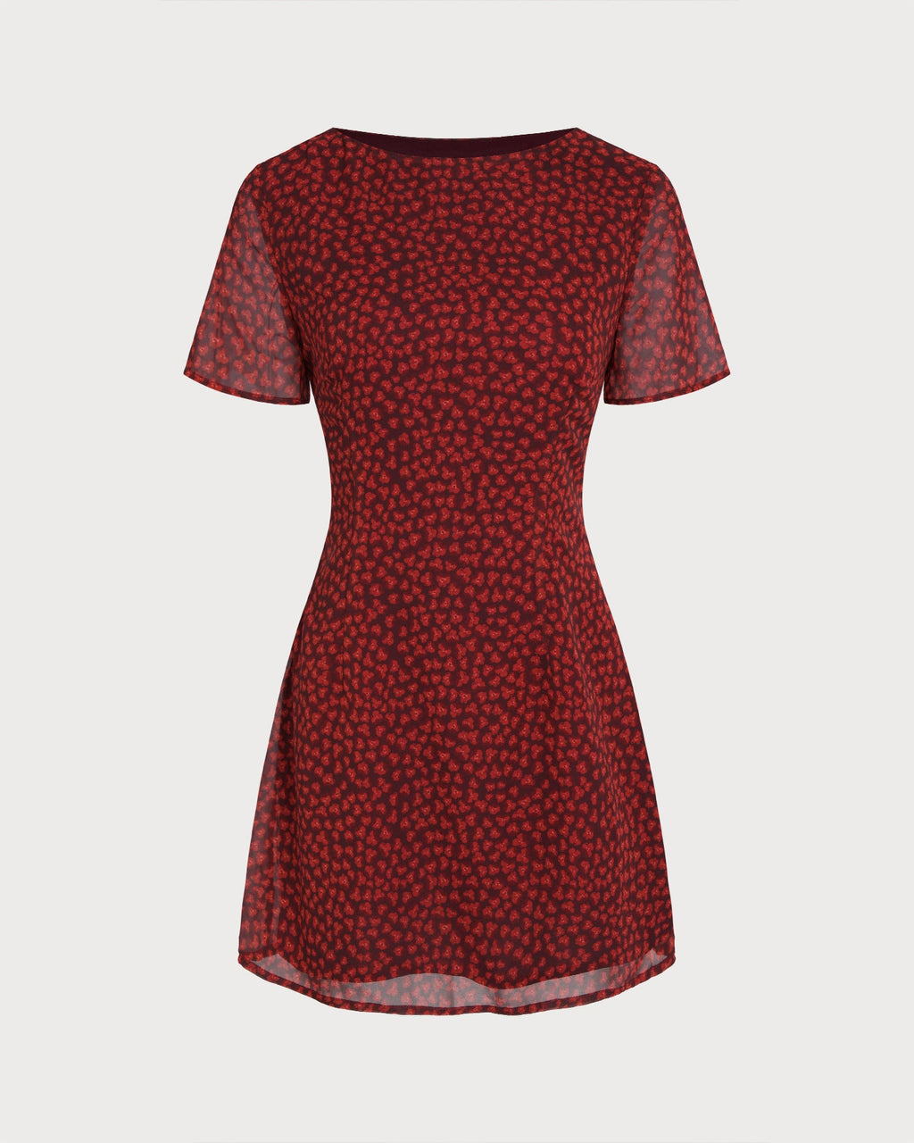 Floral Mini Dress with Red Boat Neck