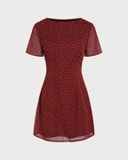 Floral Mini Dress with Red Boat Neck