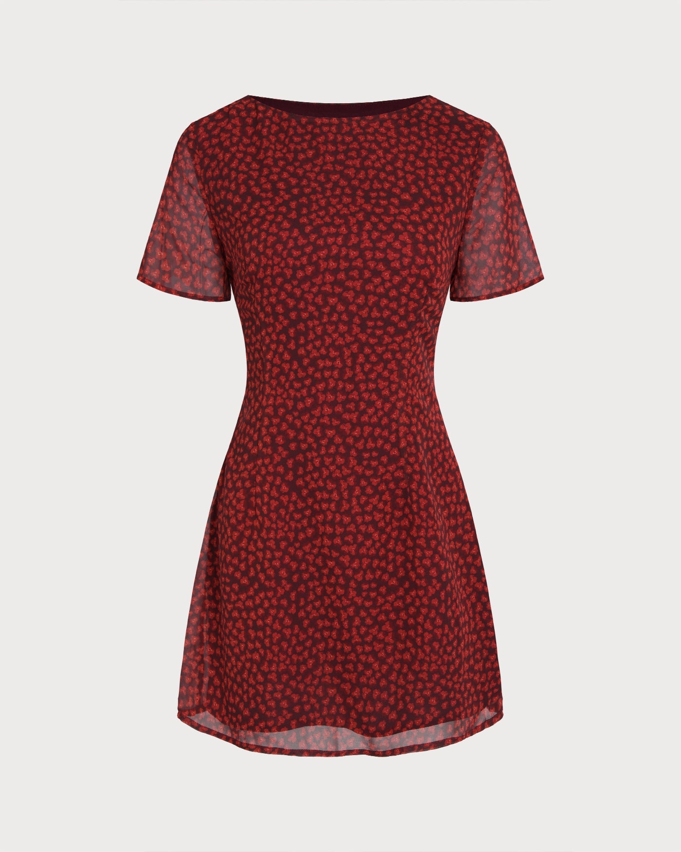 Floral Mini Dress with Red Boat Neck