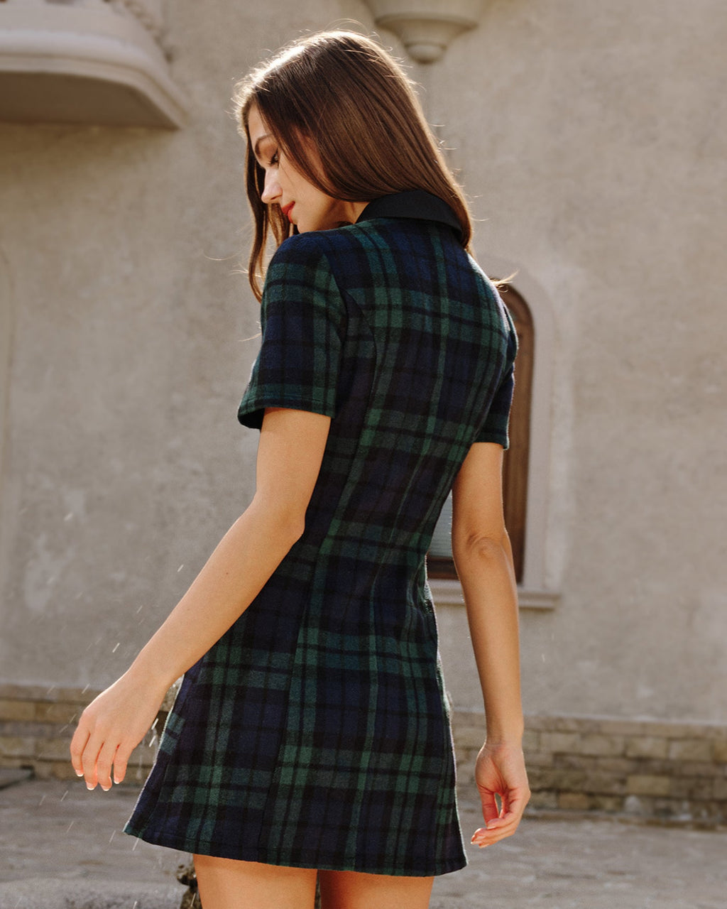 Mini Dress with Green Plaid Collar