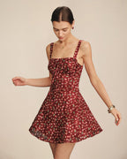 Floral Mini Dress with Red Tie Detail