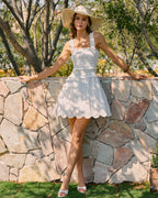 White Shirred Mini Dress with Square Neckline
