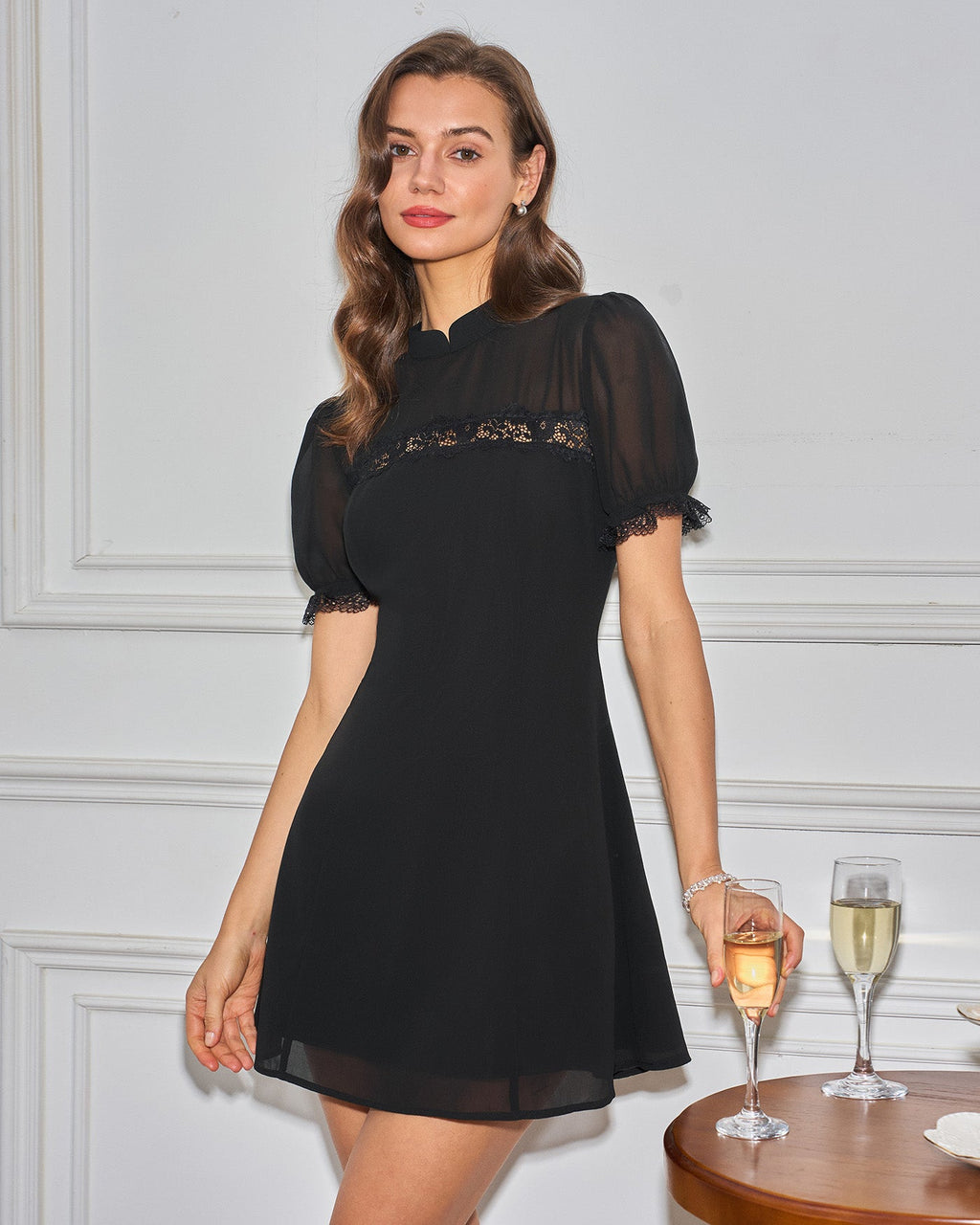 Mini Dress with Black Mandarin Collar