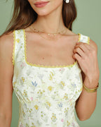 Textured Mini Dress with Apricot Floral Design