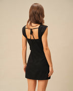 Black Mini Dress with Square Neck and Cap Sleeves