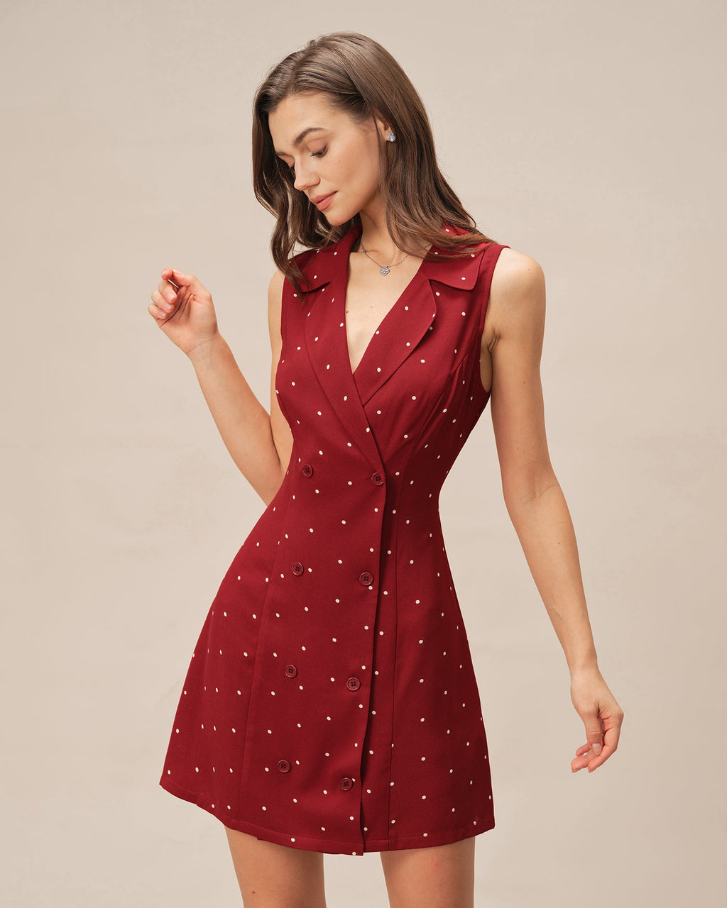 Red Polka Dot Mini Dress with V-Neck