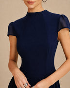 Ruched A-Line Mini Dress in Blue Turtle Print