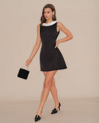 Backless Mini Dress with Black Cowl Neck