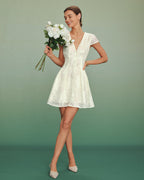 Textured Mini Dress with V-Neck in Apricot