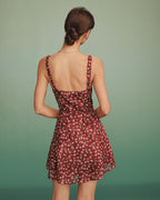 Floral Mini Dress with Red Tie Detail