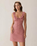 Red Plaid V-Neck Mini Slip Dress