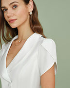 Beige Satin Mini Dress with Collar and Button Detail