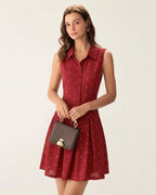 Polka Dot Mini Dress with Red Collar