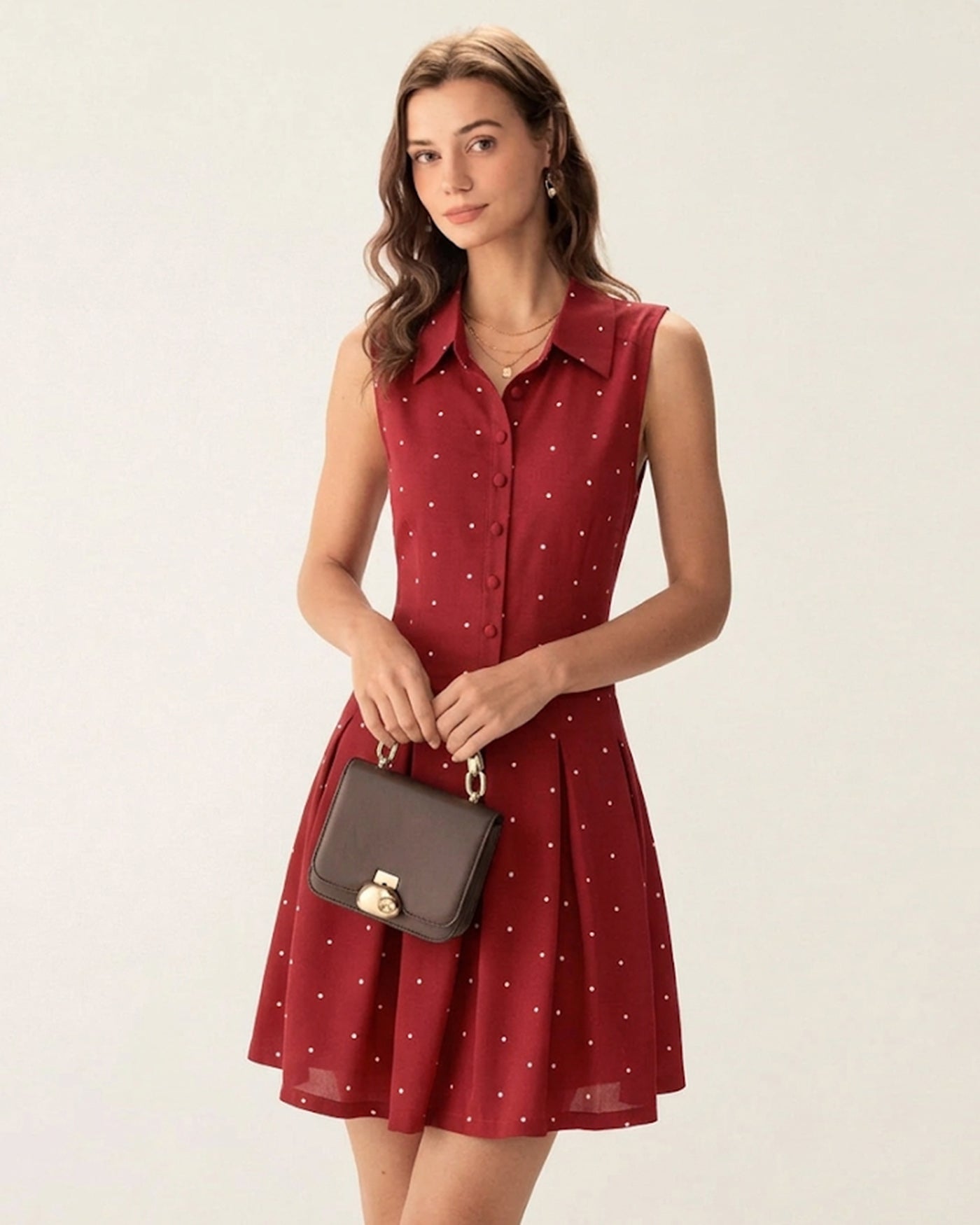 Polka Dot Mini Dress with Red Collar