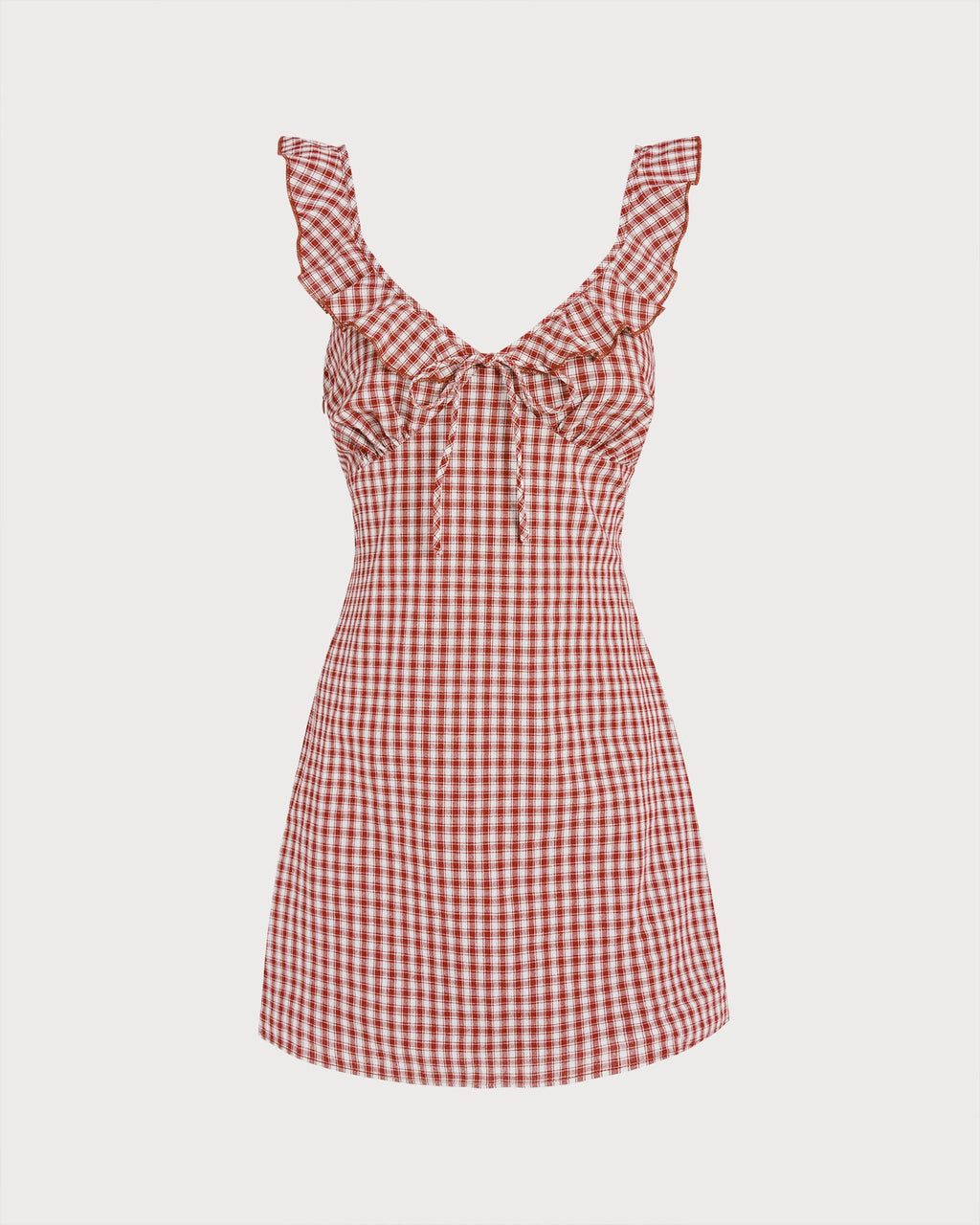 Red Plaid V-Neck Mini Slip Dress