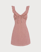 Red Plaid V-Neck Mini Slip Dress