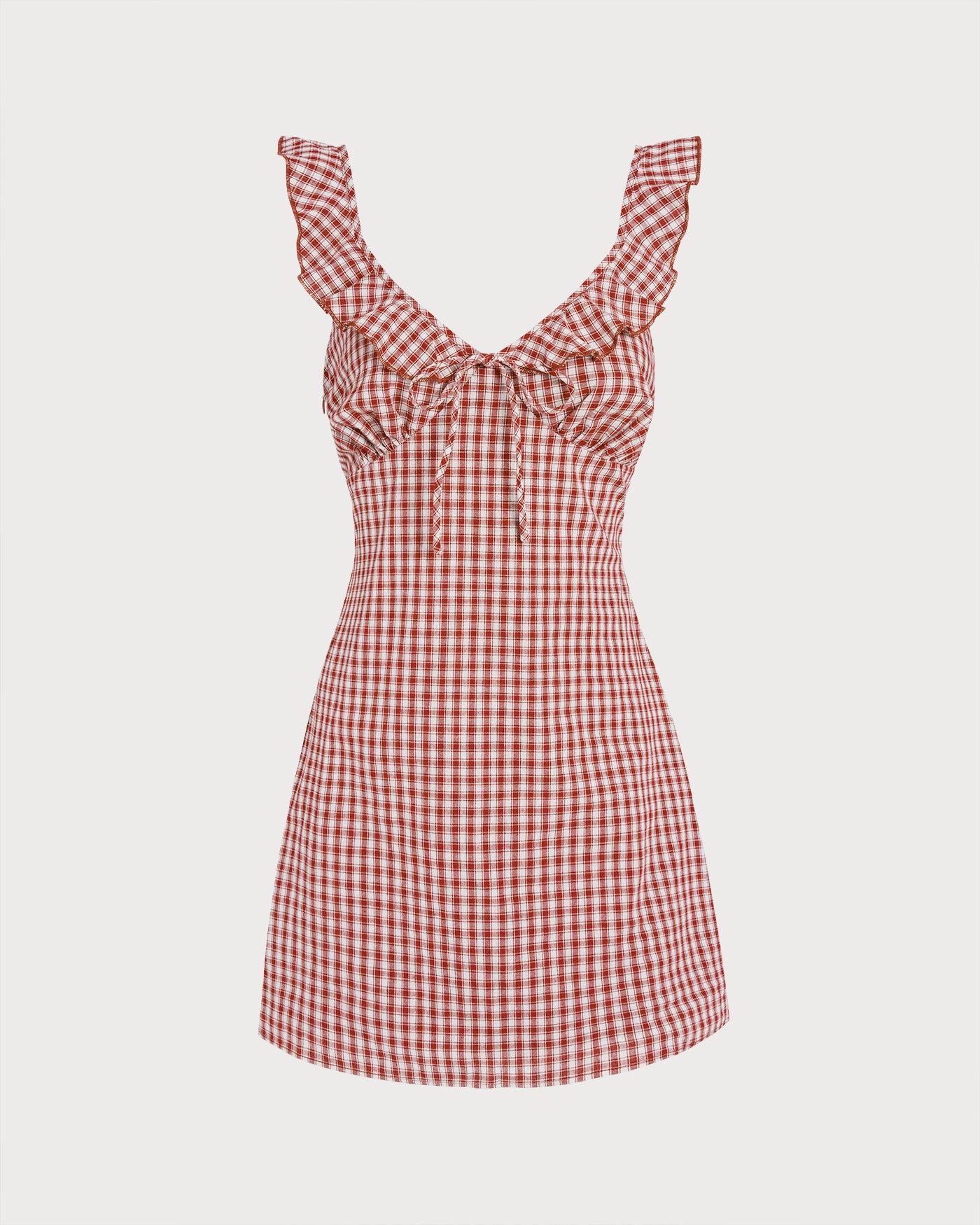 Red Plaid V-Neck Mini Slip Dress
