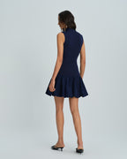 Navy Ruched Mini Dress with Mock Neck