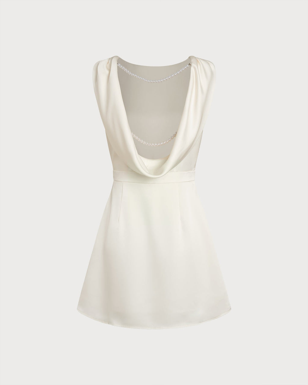 Pearl-Embellished Apricot Boat Neck Mini Dress