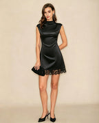 Mini Dress with Black Turtle Neck and Lace Accents