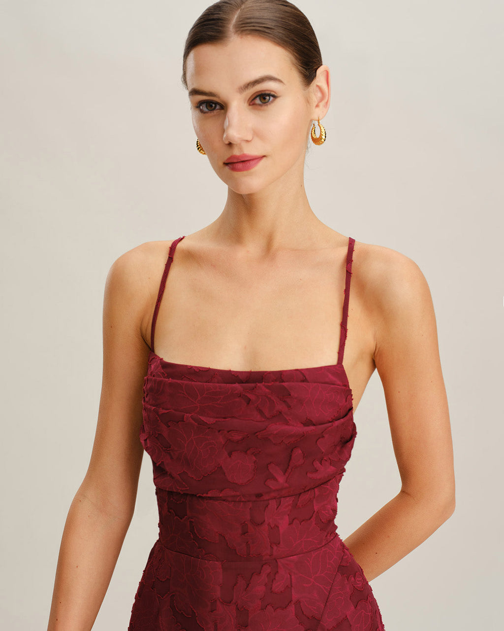 Backless Mini Dress in Wine Red with Floral Design