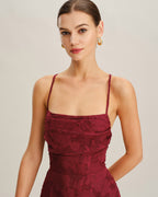 Backless Mini Dress in Wine Red with Floral Design