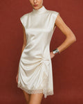 Apricot Lace Bodycon Mini Dress with Turtle Neck