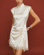 Apricot Lace Bodycon Mini Dress with Turtle Neck