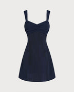 Plaid Mini Dress with Blue Sweetheart Neckline