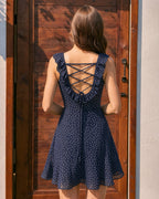 Navy Polka Dot Ruffled Mini Dress