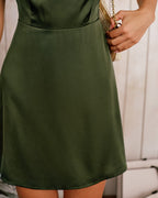 Emerald Satin Sleeveless Mini Dress