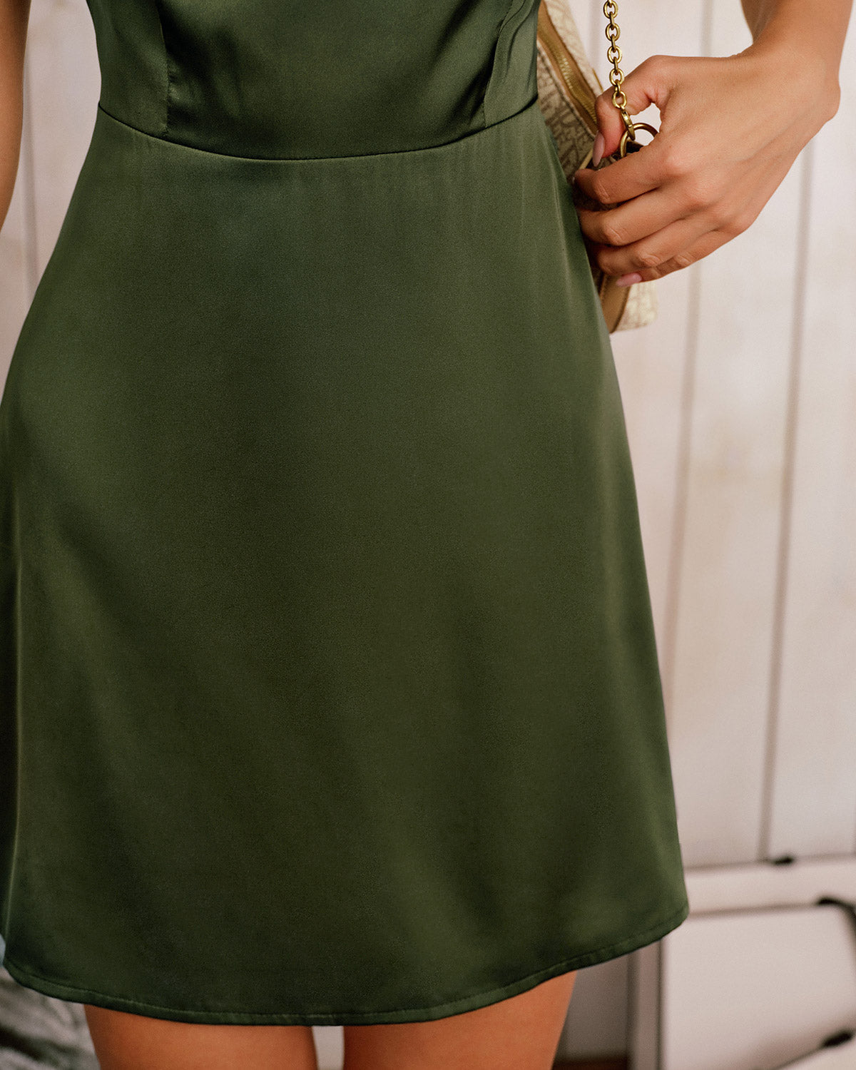 Emerald Satin Sleeveless Mini Dress