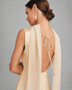 Apricot Satin Mini Dress with Boat Neck and Tie Detail