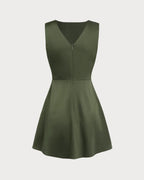 Emerald Satin Sleeveless Mini Dress