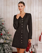 Mini Dress with Black V-Neck and Sequin Detail