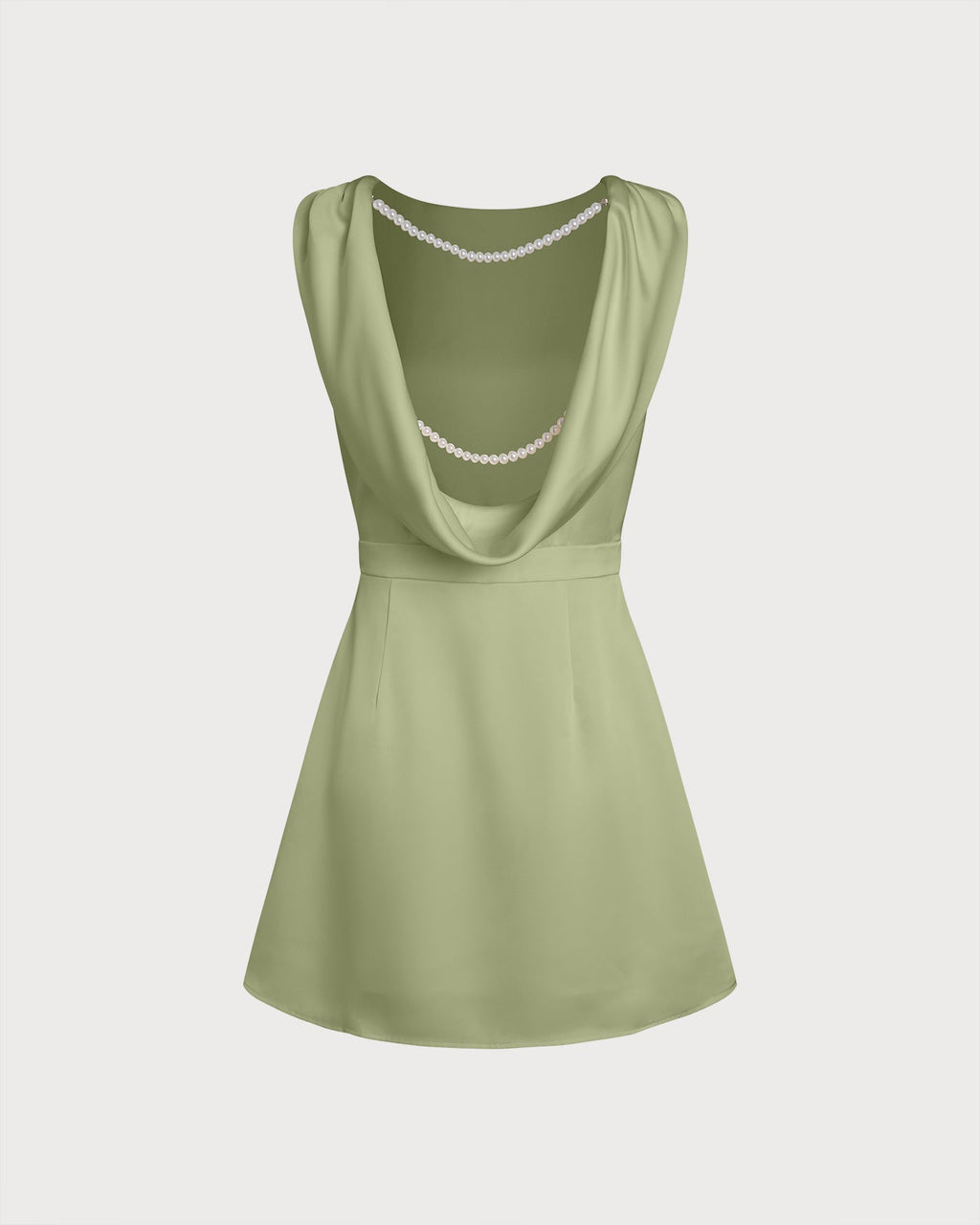 Emerald Boat Neck Satin Mini Dress with Pearl Accents