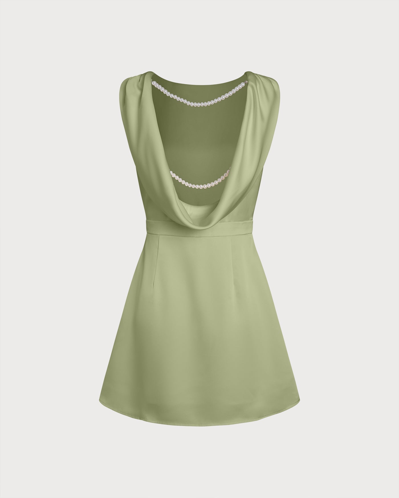 Emerald Boat Neck Satin Mini Dress with Pearl Accents
